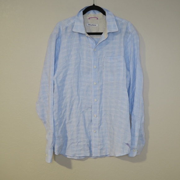 Tommy Bahama Ventana Plaid Linen Shirt Button Down Lagenlook Resort Cruise Large - Picture 10 of 11